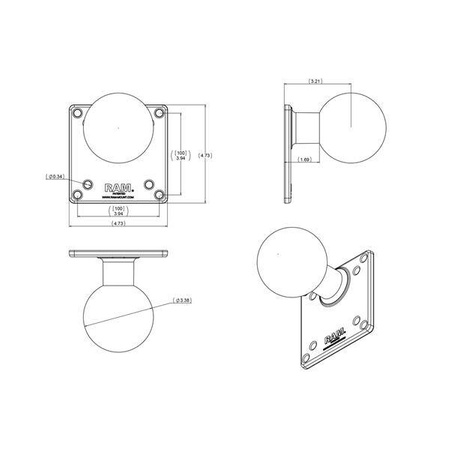 RAM® 100x100mm VESA Plate with Ball - E Size