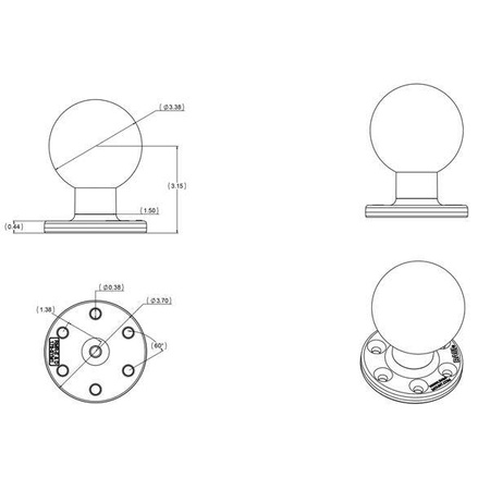 RAM® Large Round Plate with 6-Hole Pattern and Ball - E Size