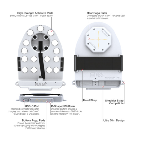 GDS® Tab-Conn™ for Folio Style Cases (D Shape & Rear Pogo Pads) - Gray