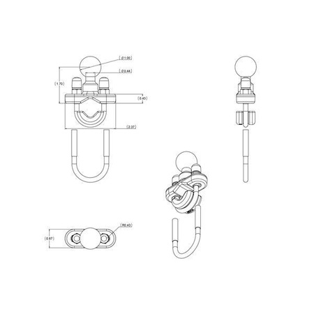 RAM® Handlebar U-Bolt Base for Rails 0.5" to 1" in Diameter - B Size