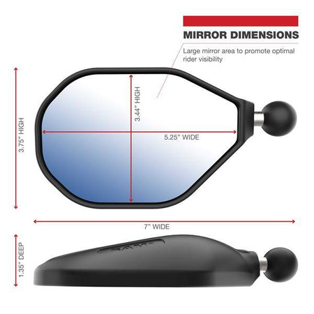 RAM® Tough-Mirror™ Kit with M10-1.25 Bases + Reverse Adapter - Long Arm